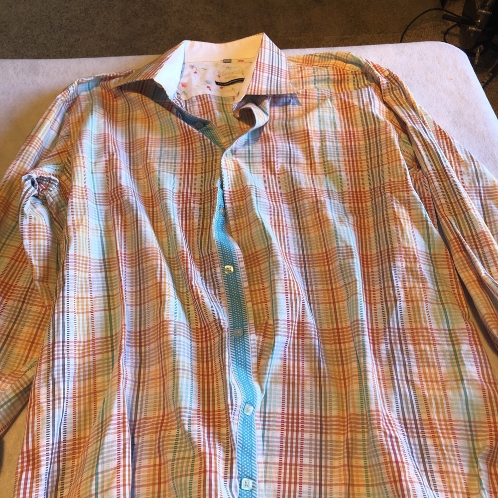Visconti Uomo Shirt Long Sleeve Button Up Rolled Cuffs Embroidered Square Button